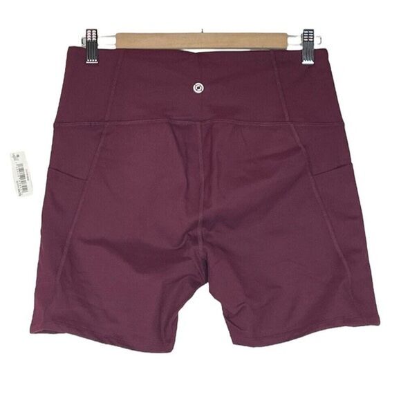 Women Leggings Shorts Large Red High Waisted Side Pockets Burgundy - Picture 7 of 12